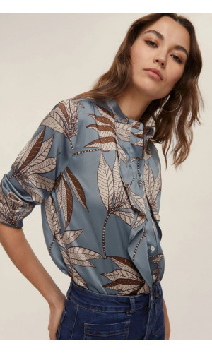 Camisa recta estampada - AZUL NIEBLA