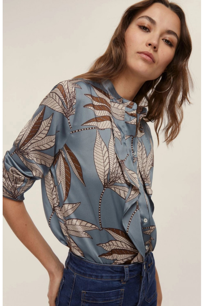 Camisa recta estampada - AZUL NIEBLA
