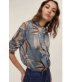 Camisa recta estampada - AZUL NIEBLA