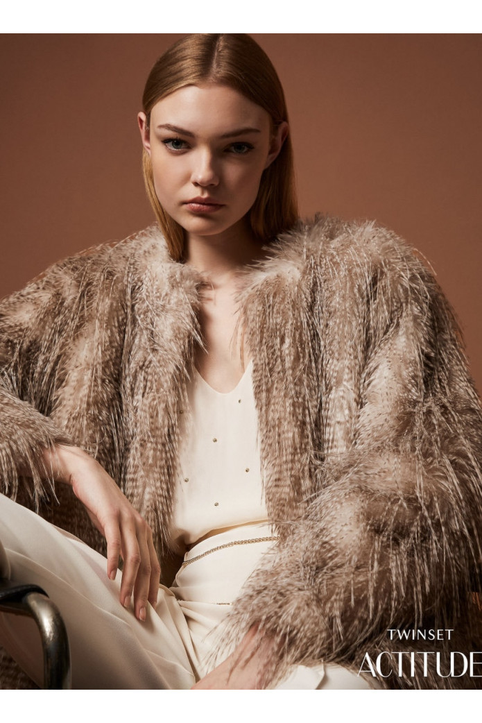 Chaqueta de pelo sintético estampada