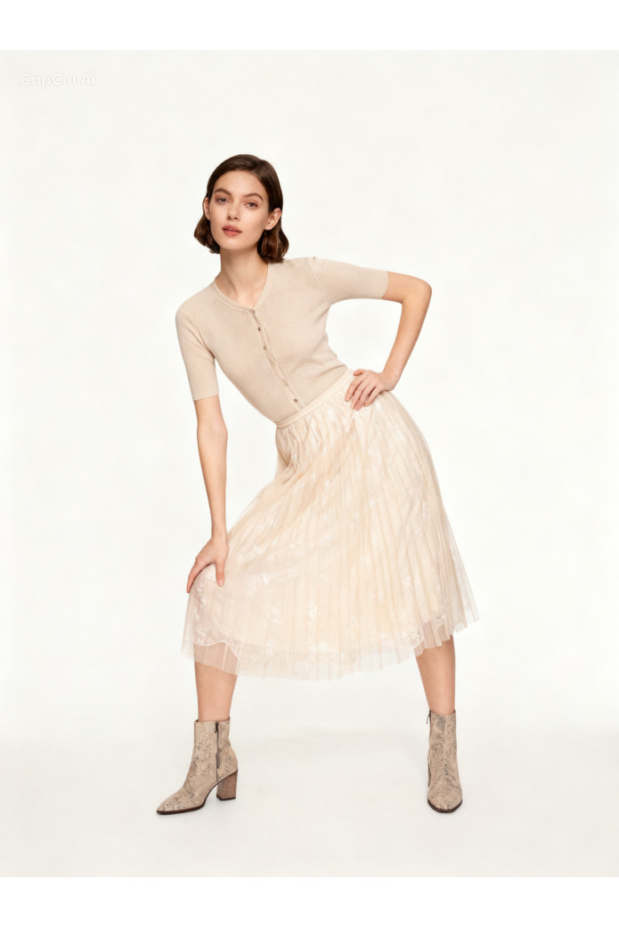 GONNA MIDI CON LAVORAZIONE PLISSÉ E DESIGN ETEREO