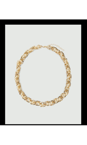 COLLAR TRENZADO CON PERLAS DE BISUTERÍA - ORO CLARO
