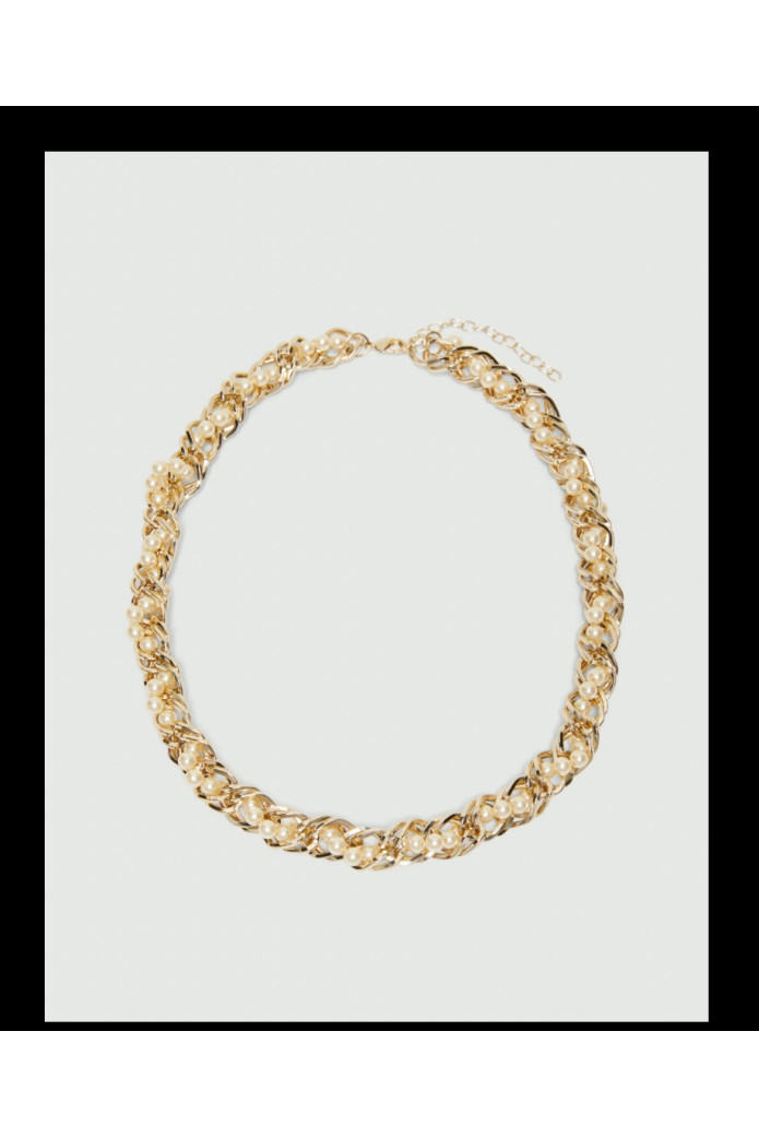 COLLAR TRENZADO CON PERLAS DE BISUTERÍA - ORO CLARO