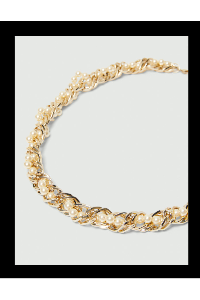 COLLAR TRENZADO CON PERLAS DE BISUTERÍA - ORO CLARO