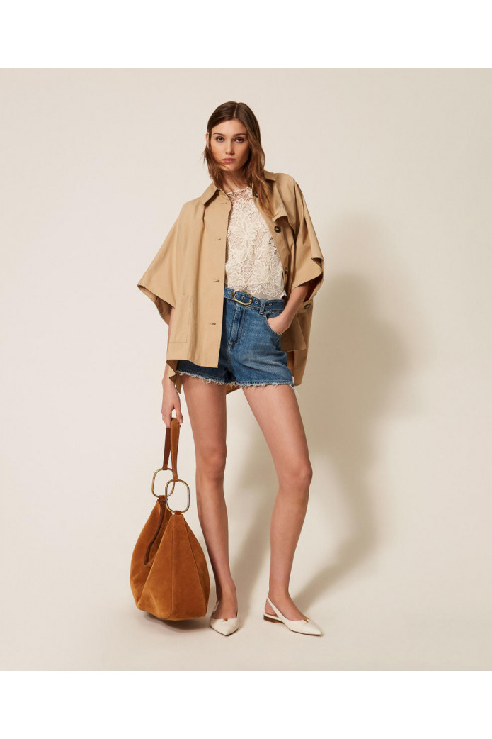 Poncho trench de gabardina