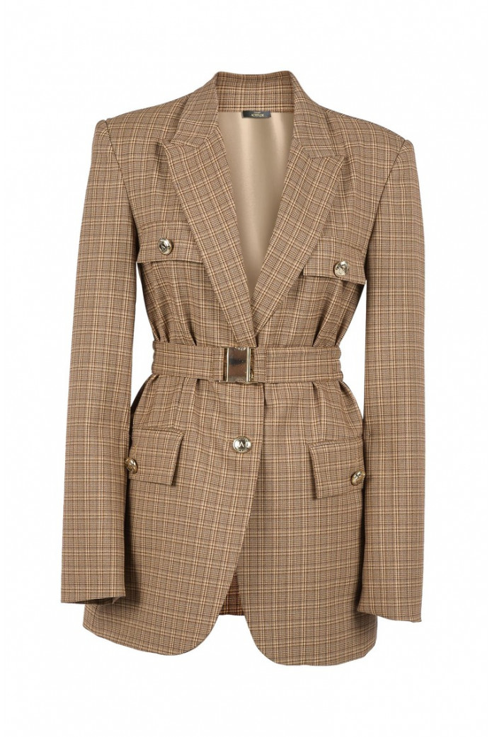 Blazer de cuadros escoceses con cinturón