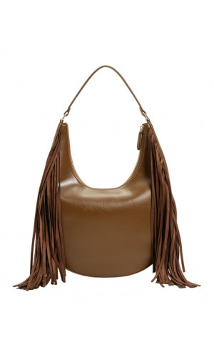 Bolso de Hombro Boho Marrón con Flecos