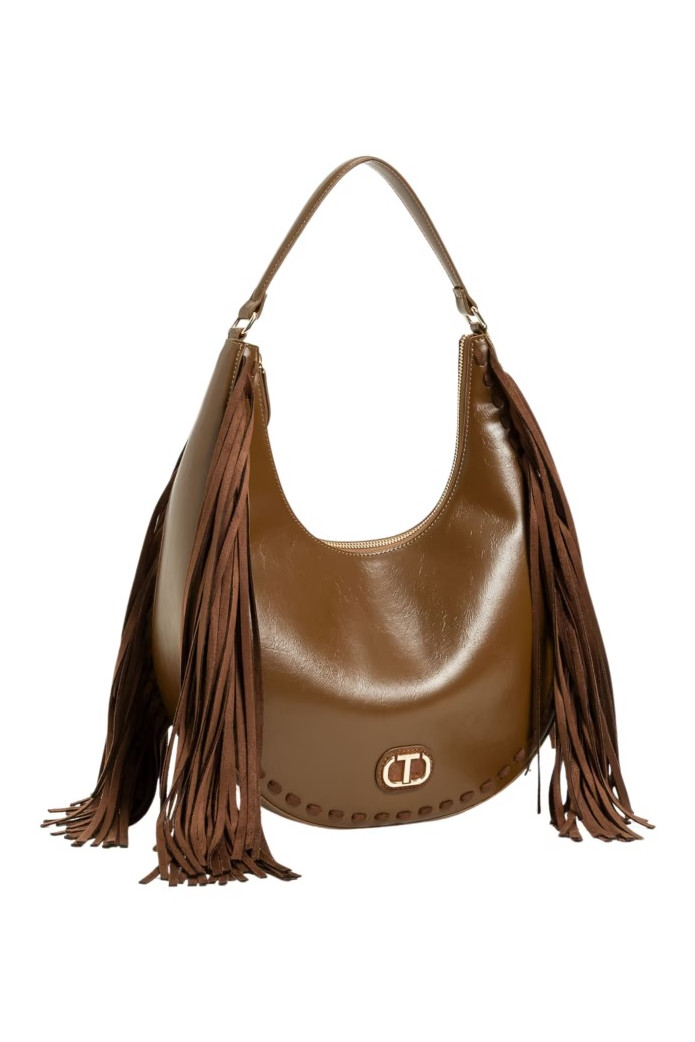 Bolso de Hombro Boho Marrón con Flecos