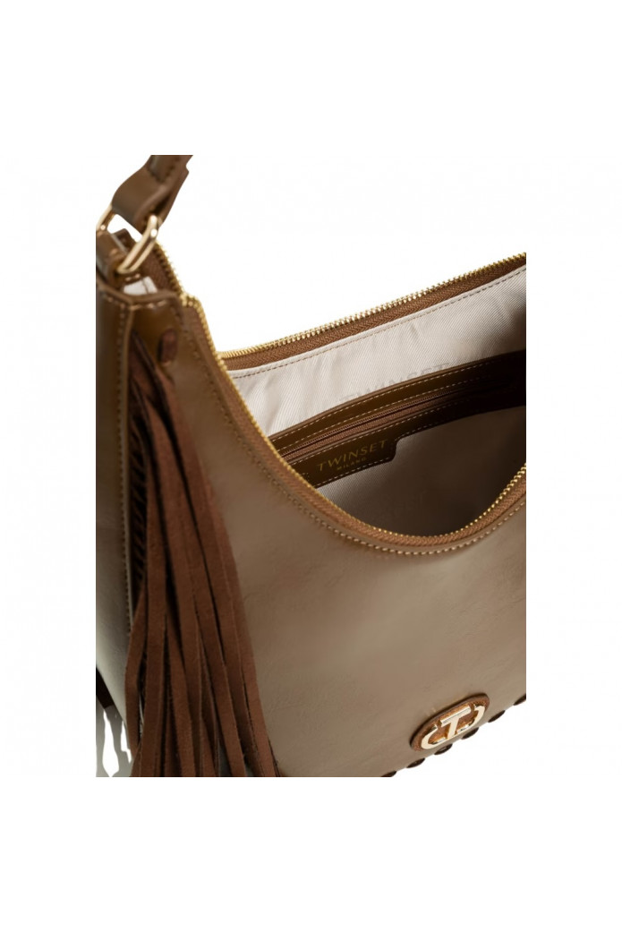 Bolso de Hombro Boho Marrón con Flecos