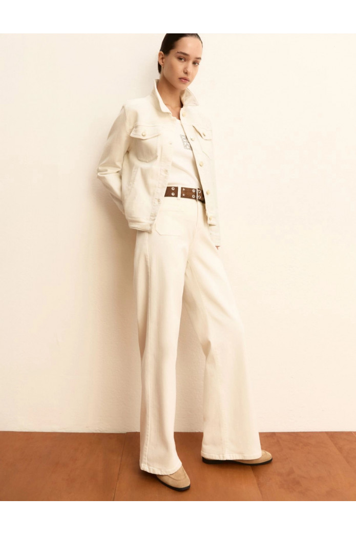 PANTALÓN DE GABARDINA ELÁSTICA - BLANCO LANA