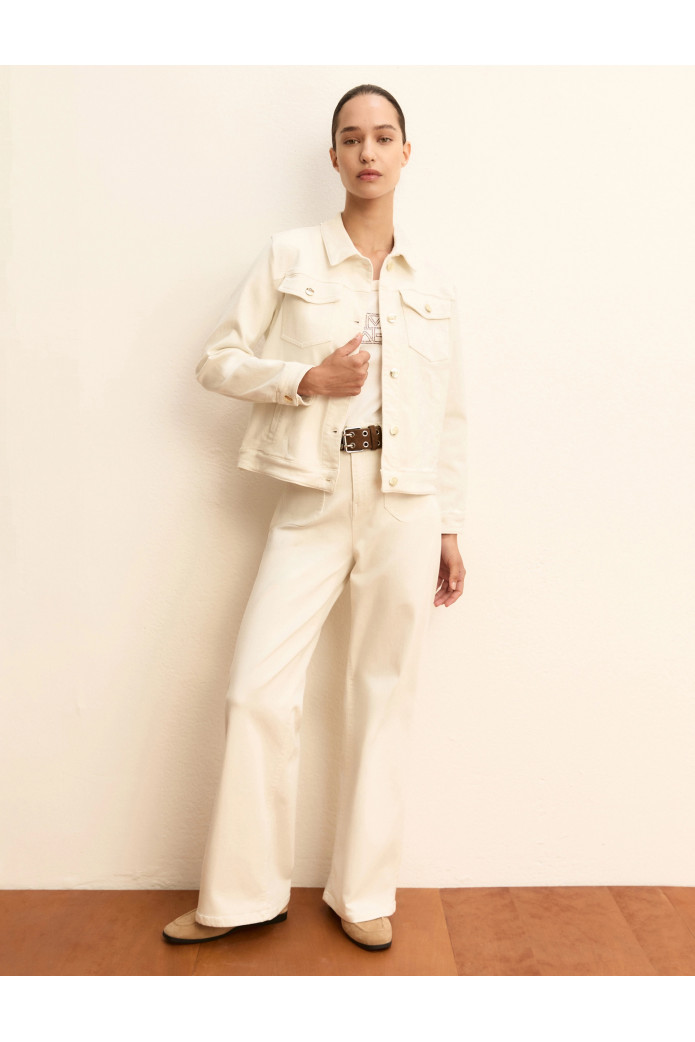 PANTALÓN DE GABARDINA ELÁSTICA - BLANCO LANA