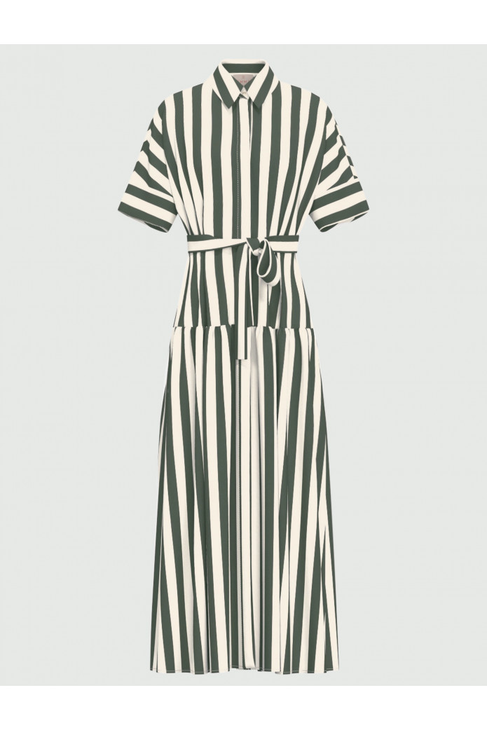 VESTIDO CAMISERO CON VOLANTES - VERDE OSCURO