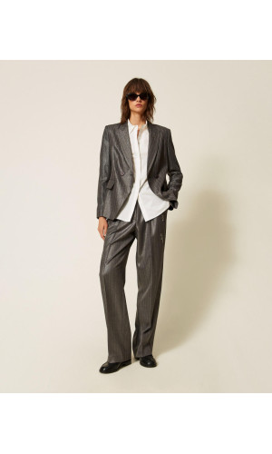 Pantalones palazzo a rayas con bordados