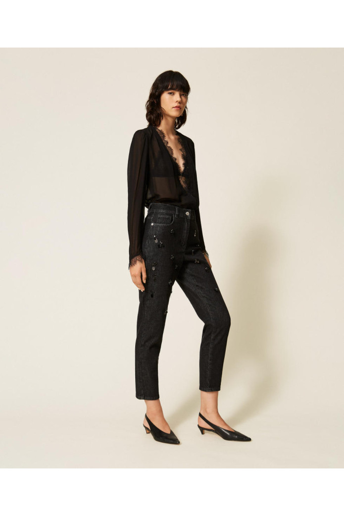 Jeans pitillo, TWINSET negro